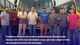 VAMOS À ESCOLA | Prefeitura de Acorizal recebeu do Governo do Estado nesta Quinta-feira (01) cinco (5) ônibus novos que irão compor a frota do transporte escolar do município.